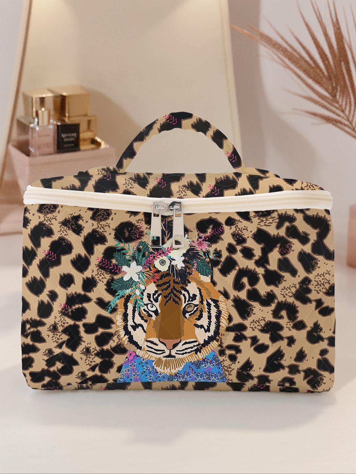 Tiger Pattern Makeup Bag, Large Capacity Travel Toiletry Bag, Portable Travel Cosmetic Storage Bag, Zipper Makeup Organizer Pouch,  Makeup Bag, Cosmetics Organizer, Travel Accessory
