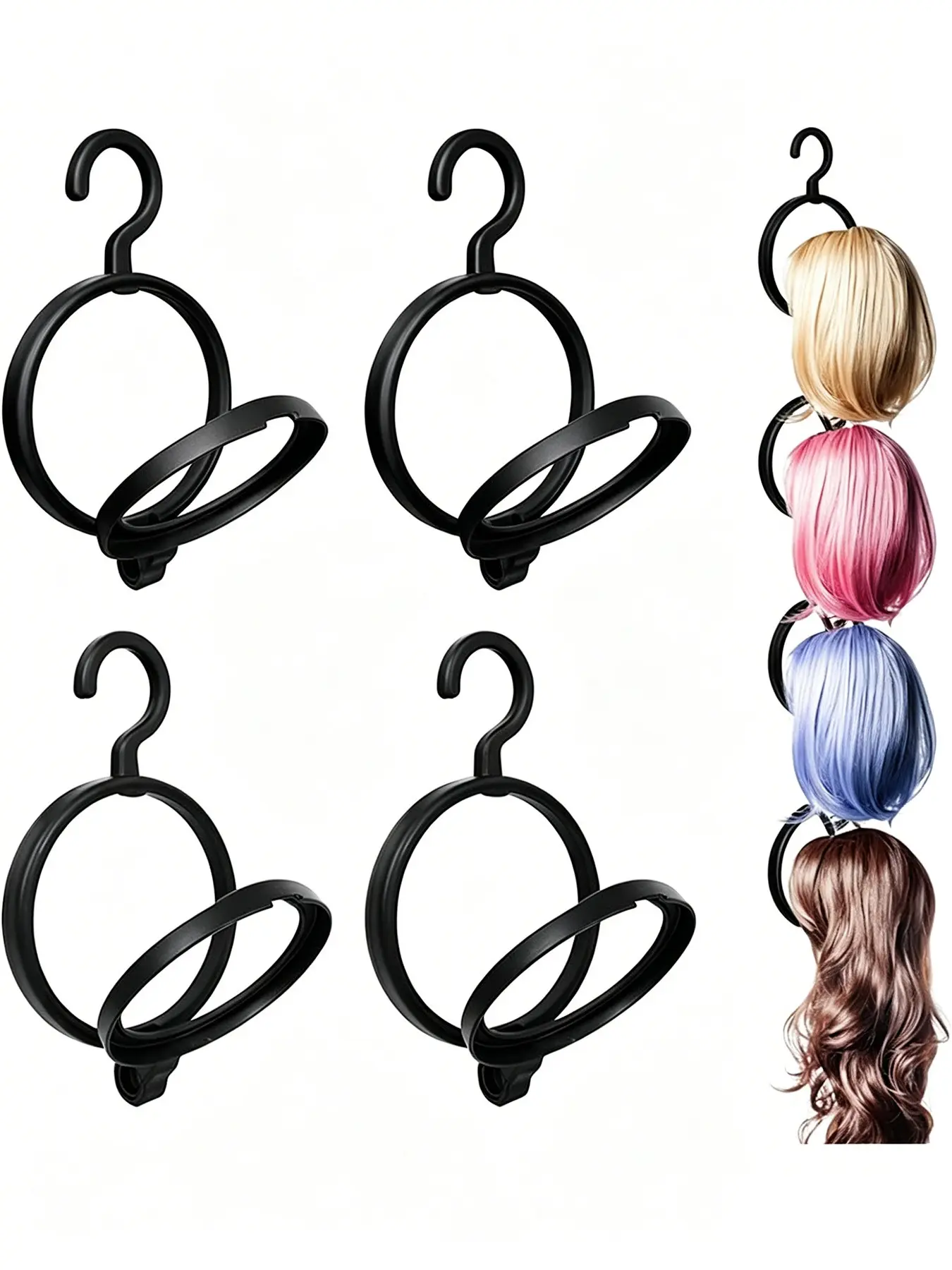 4pc Wigs Hangers Set, Hanger Pack, Durable Plastic Hangers, Portable Clothes Rack, Suitable for Various Wigs, Stackable, Ideal for Travel and Outdoor Use