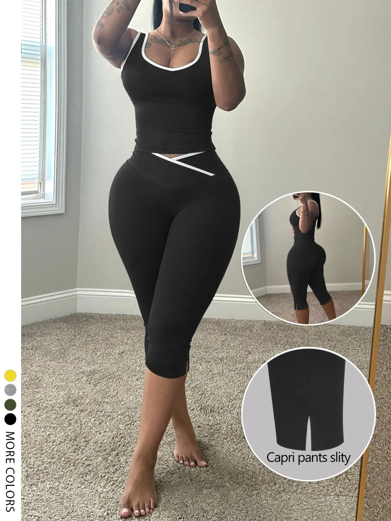 Lw Home Women's Basic Slim Fit Tank Top and Capri Pants Set, Split Hem Design, Perfect for Summer, Stylish and Comfortable
