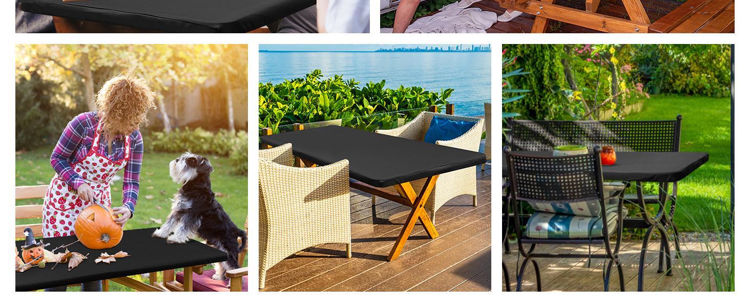 Hapihappy Rectangle Waterproof Table Cover Outdoor Picnic Camping Tablecloth Polyester Elastic Fitted Table Protector For Dinner