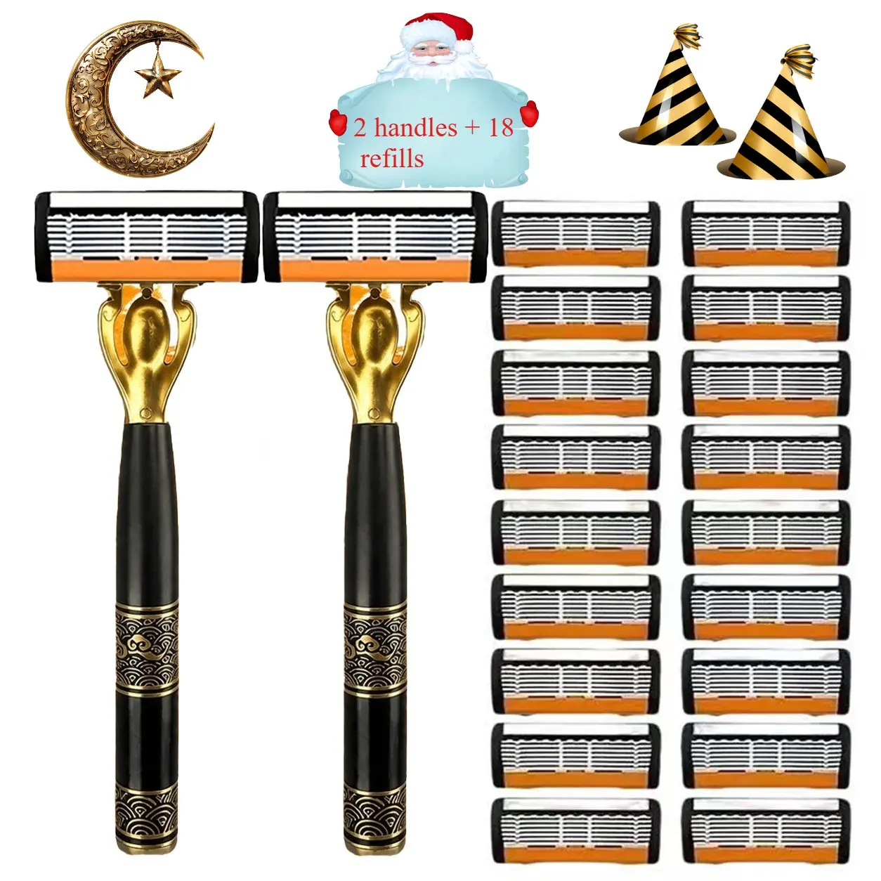Luxury Shaving Kit with Six-Layer Blade System, Includes 2 Handles and 18 Replacement Blades, Ergonomic Design, Perfect Gift for Men