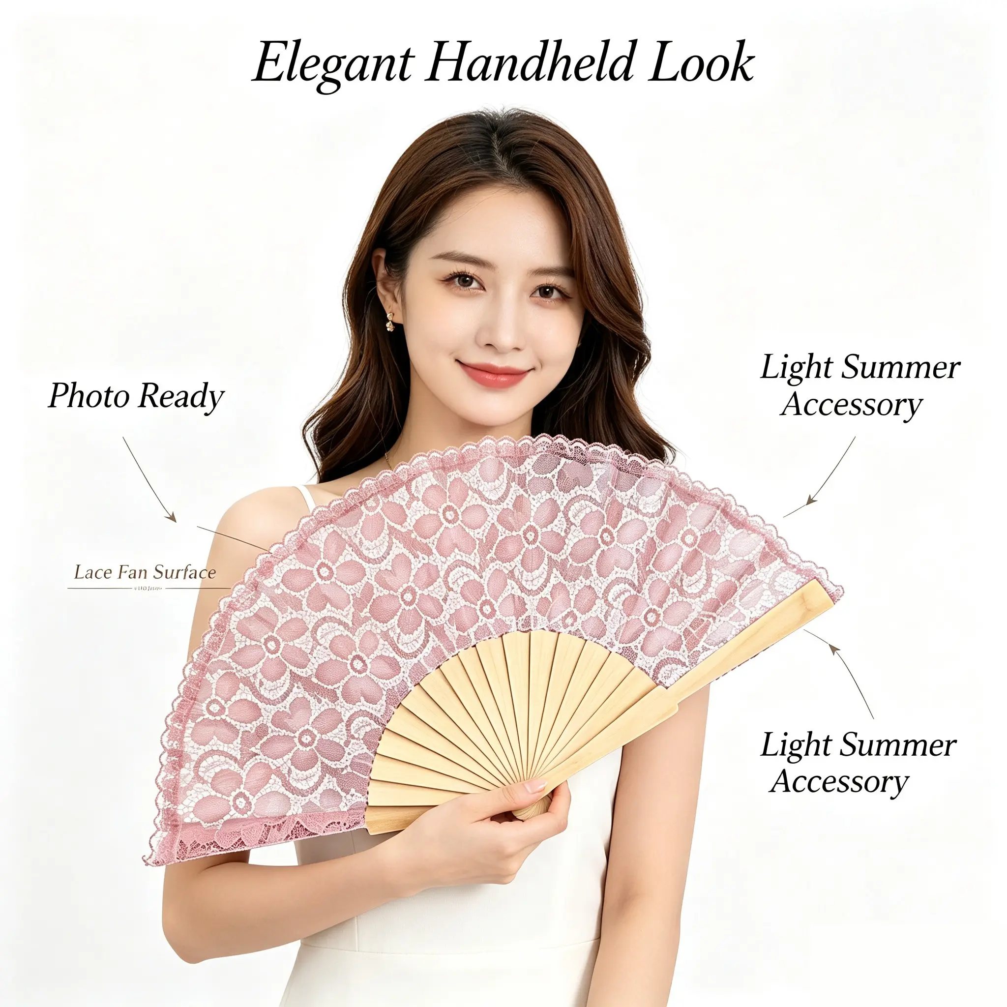 Vintage Floral Lace Wooden Folding Hand Fan, Gothic Portable Fan, Dual Use for Wedding Photos, Party Dance, Cosplay, Qipao