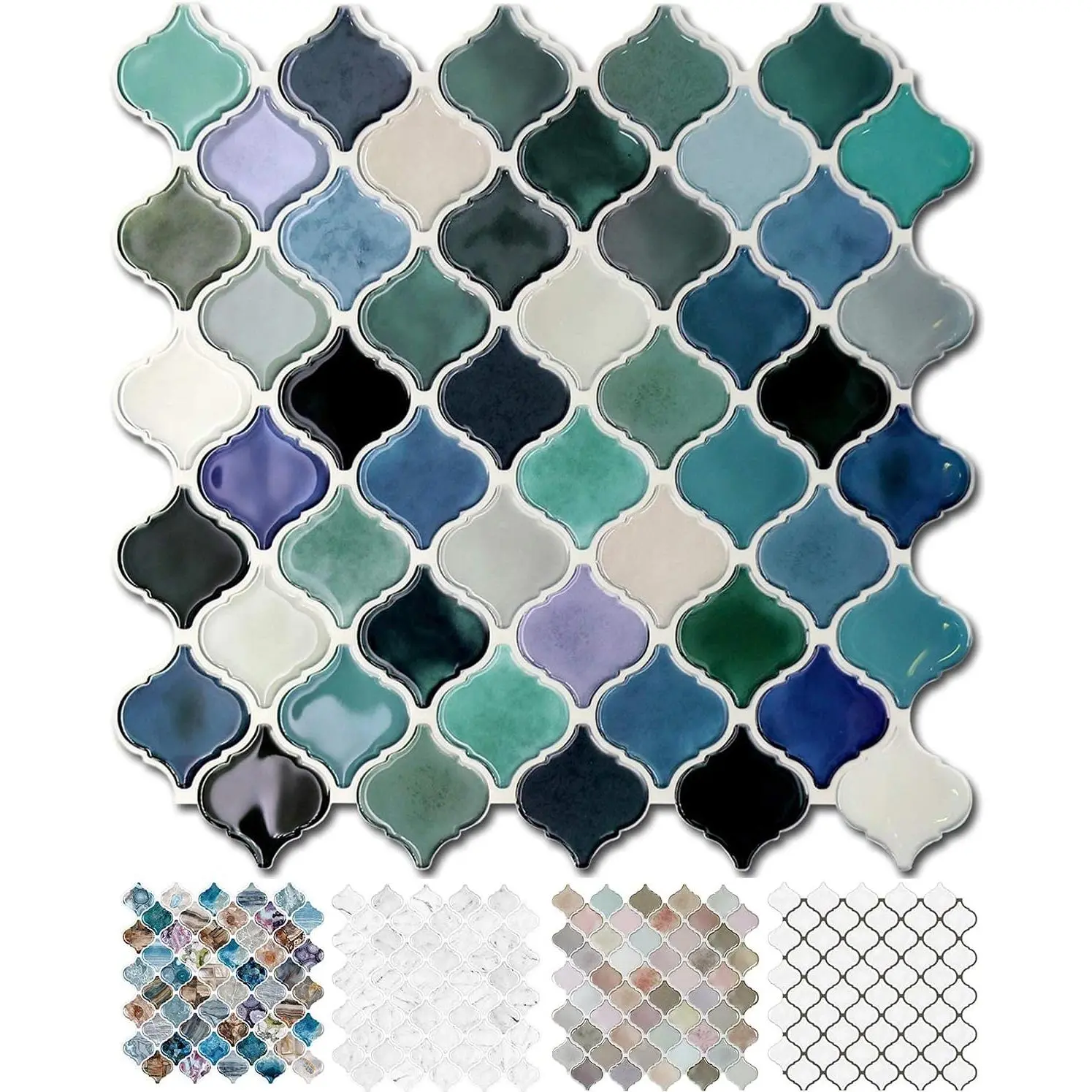 10-Sheet Teal Arabesque Tile Peel and Stick Backsplash, 12”X12” Self Adhesive Wall Tiles, Stick on Backsplash for Kitchen & Bathroom (Pack of 10, Thicker Design)