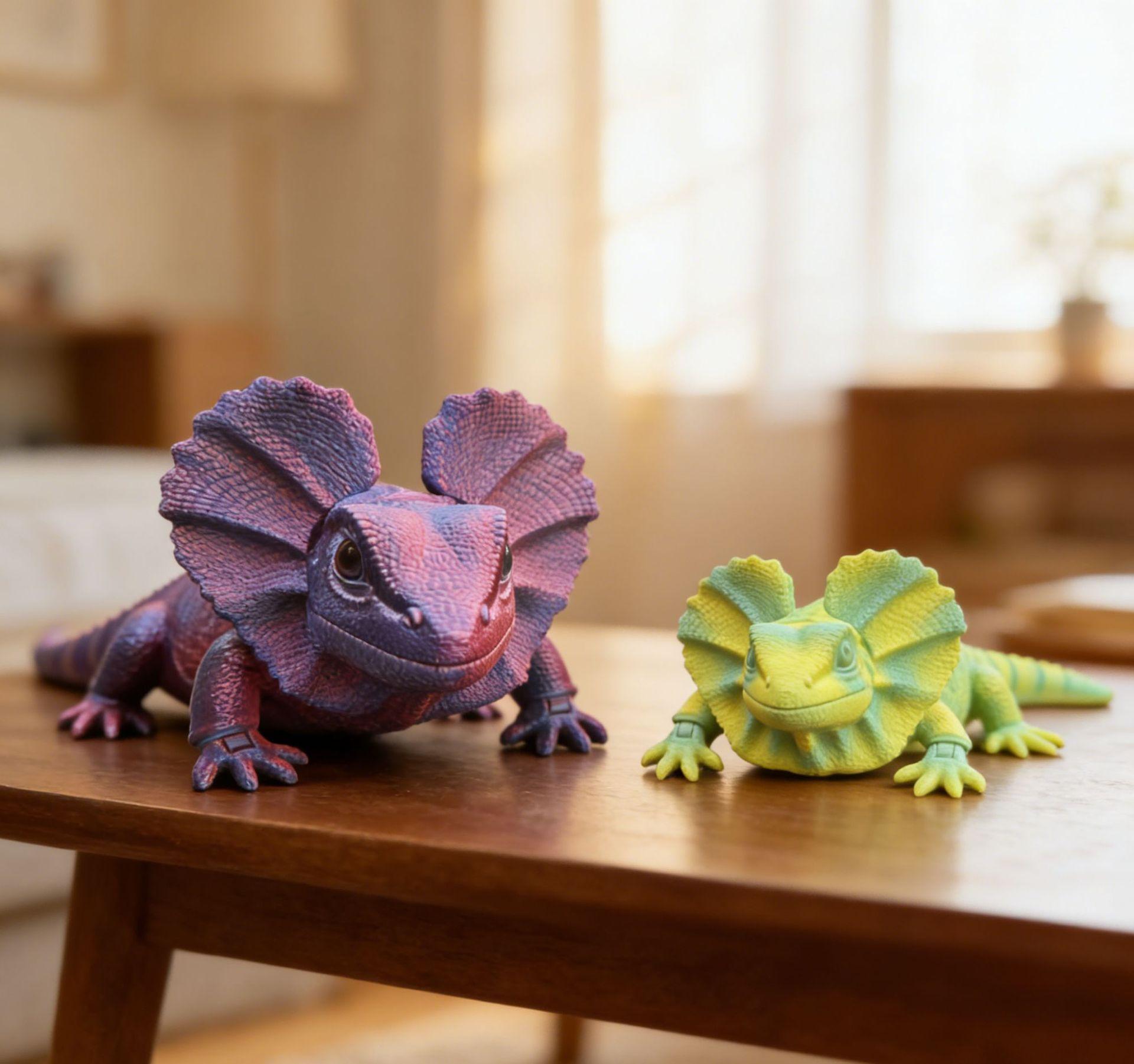 3D Printed Frilled Lizard Toy Articulated Full Body Movable Joints Animal Figurine Birthday Gift