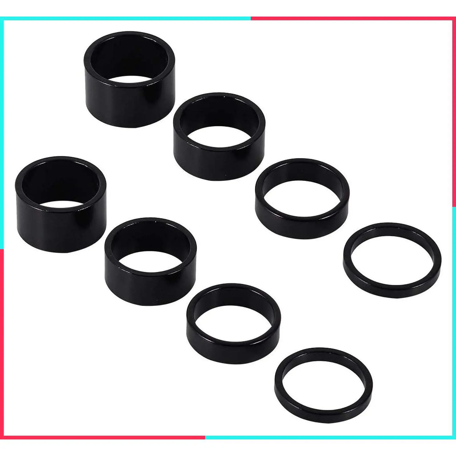 8 PCS Aluminum Alloy Threadless Bike Headset Stem Spacers Set, 1 1/8 Inch Handlebar Stem Spacers for MTB BMX Road Mountain Bikes, 2mm 3mm 5mm 10mm Black
