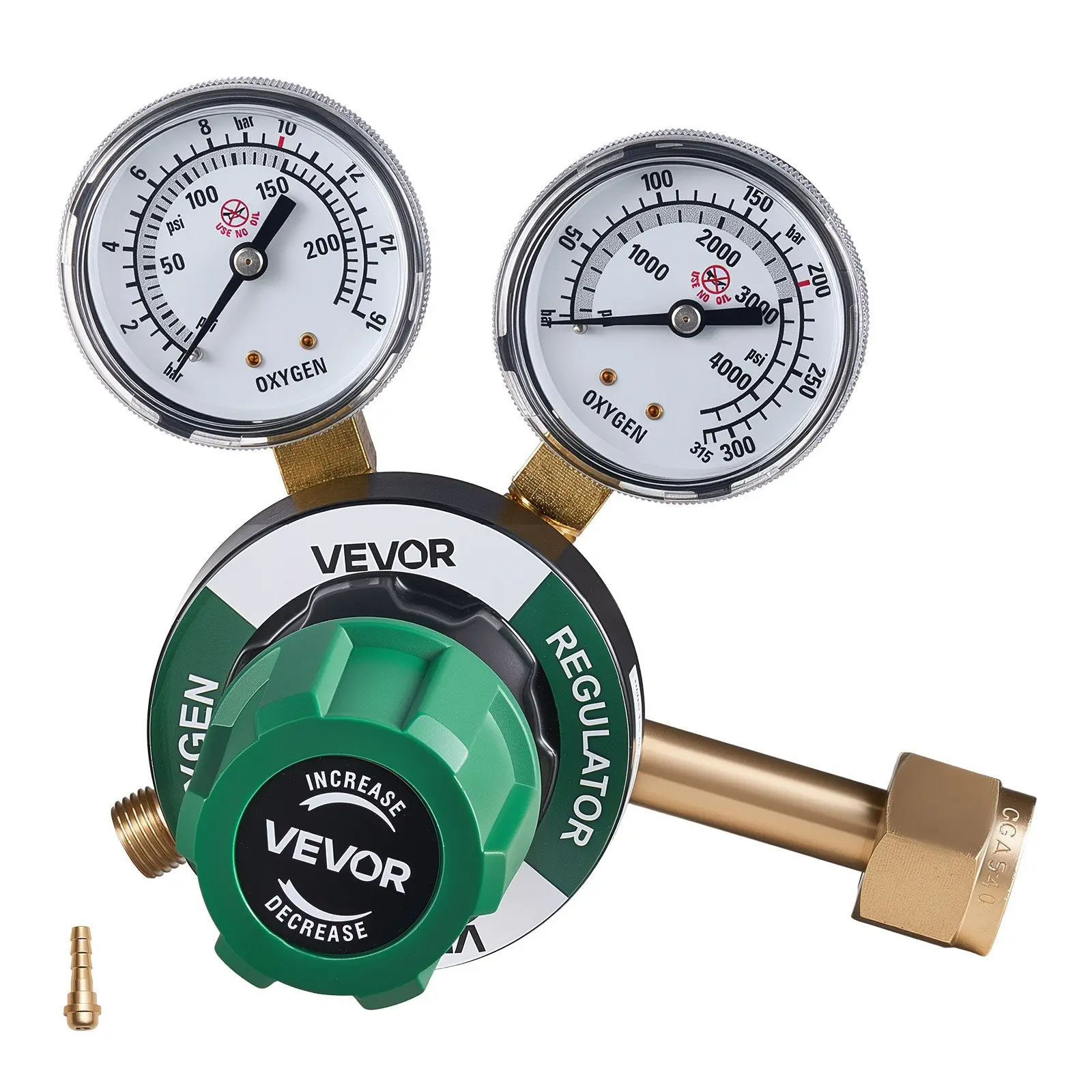 VEVOR Oxygen Regulator, Precise Oxy Regulator, 0-4000PSI Welding Gas Gauge with CGA-540 Inlet Connection 9/16"-18 RH Outlet Connection, PC Knob Adjustment