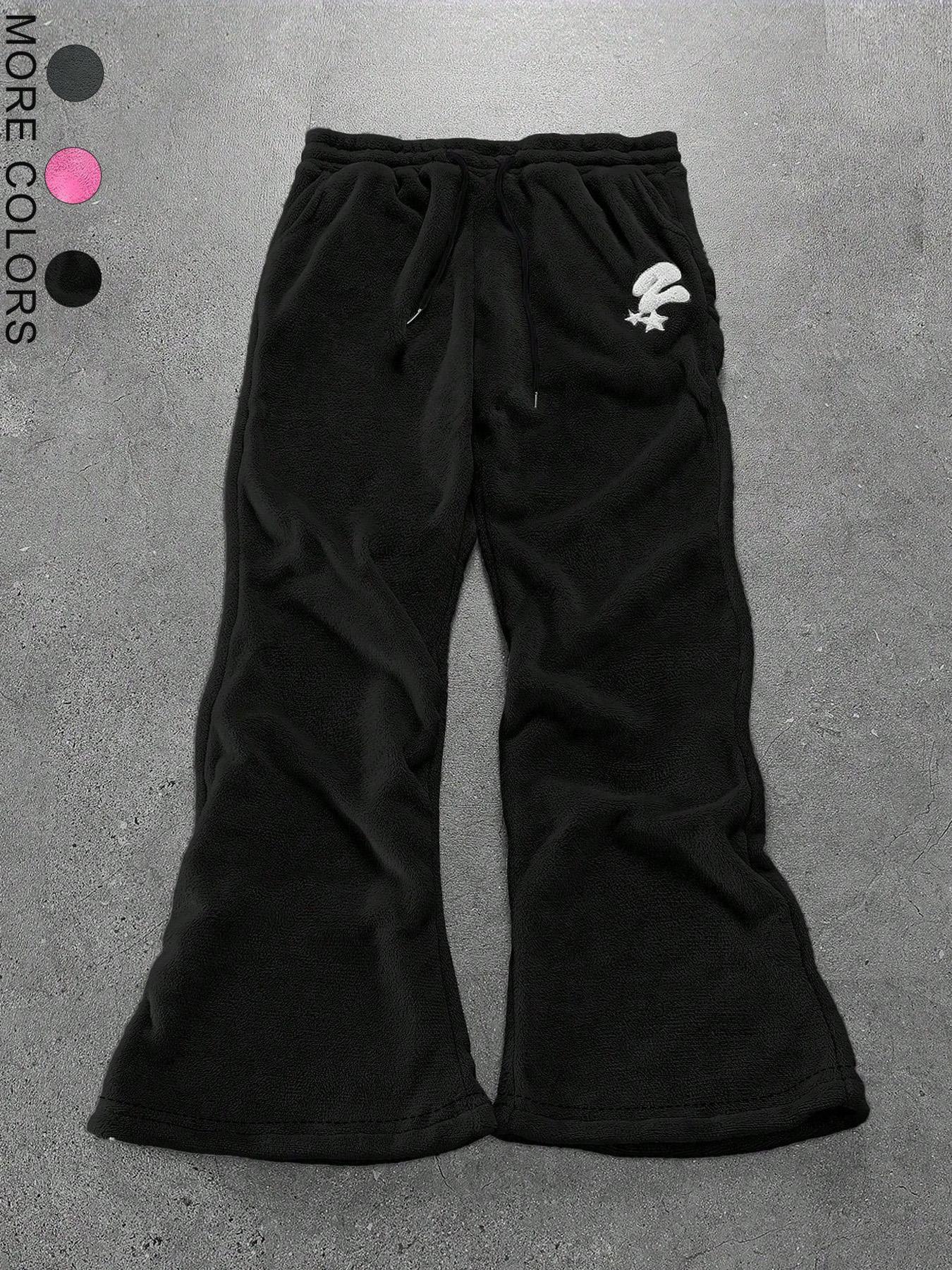 Men's Number & Star Patch Pants, Casual Comfy Trousers for Spring & Fall, Fashion Unisex's Bottoms for Daily Wear, Casual Streetwear Trousers