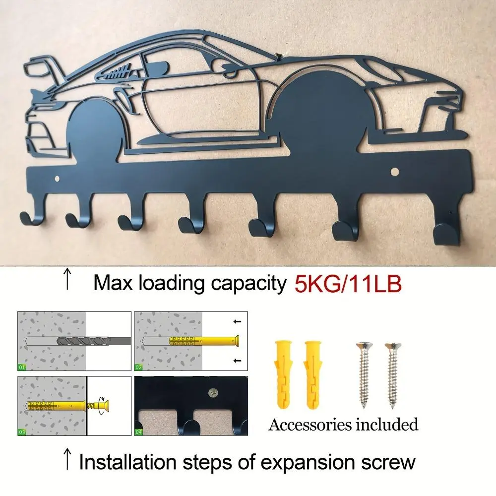Industrial Style Metal Car Key Holder Wall Mounted, Easy to Install, Black Car Key Hook with Durable Coating, Suitable for Home Organization and Decoratio, Key Hanger Wall Mount