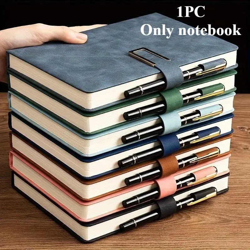 A5 200 Pages Vintage Minimalist Notebook with Pen Holder, Business Office Meeting Notes, Student Campus Diary, Graduation Gift, Stationery Set