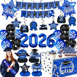 Graduation Party Supplies 2026 Class of 2026 Decorations - 32 Inch 2026 Balloons, Congrats Grad Banner, Tablecloth, Sash, Honeycomb Centerpieces - High School College Graduation Decor Kit for Grad Party