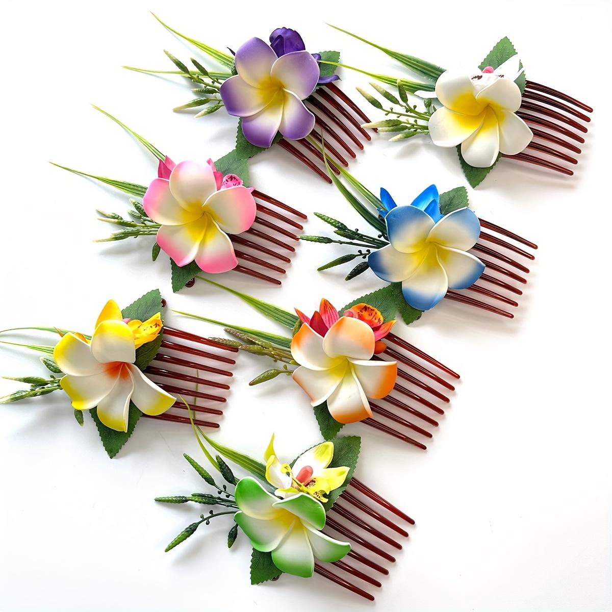 Hawaiian Foam Artificial Flower Side Comb, Faux Orchid Hair Comb for Bridal Wedding, Hawaiian Beach Tropical Wedding Party Decoration