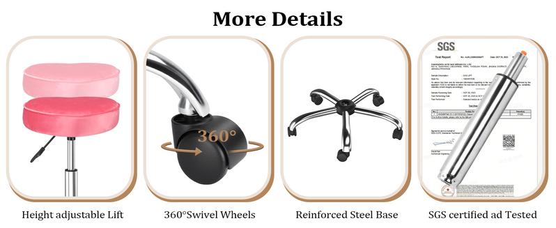 OmySalon Rolling Stool with Wheels, Hydraulic Massage Chair, Heart-Shaped Adjustable Salon Stool, Swivel Stools for Hair Stylist, Vanity SPA, Bar, Barber, Home Office, Tattoo, Hot Pink