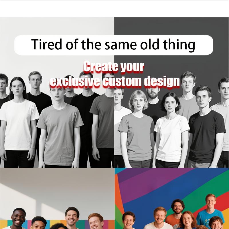 Personalized men's T-shirt, casual pure cotton short-sleeve printed top. Graduation season--your text/images/family photos/pet pictures/company logo/work uniform/couple/friends, anniversary/Thanksgiving/Easter