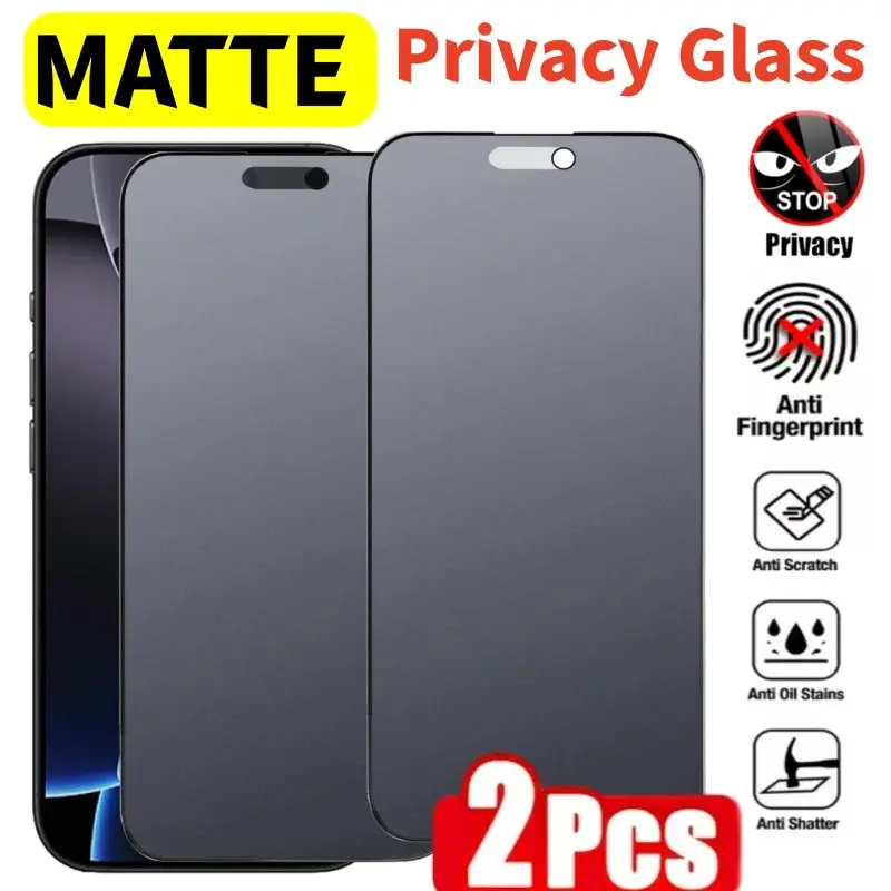 2-pcs Full Coverage Frosted Privacy Screen Protector Anti-Spy Tempered Glass, for iPhone 17 Pro Max/17 Air/16 Pro Max/16 Plus/16E/15/14/13/12/11,9H Hardness Upgraded Edge Protection Drop-Proof, Scratch Resistant, Easy Installation, Bubble Free