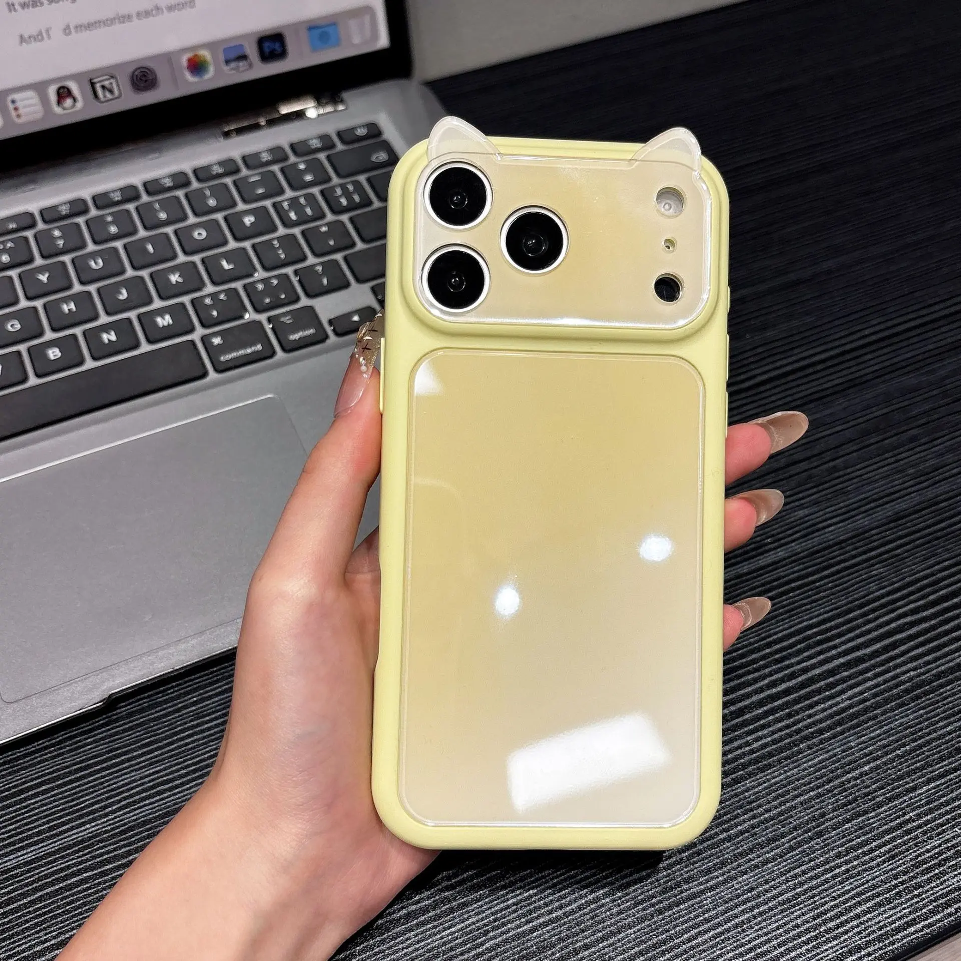 2-Tone Gradient 3D Cat Ear Mobile Phone Case - Cute Accessories, Full Coverage Fit for iPhone 14, 15, 16 Pro, 17 Pro Max, Iphone 17 Pro Max