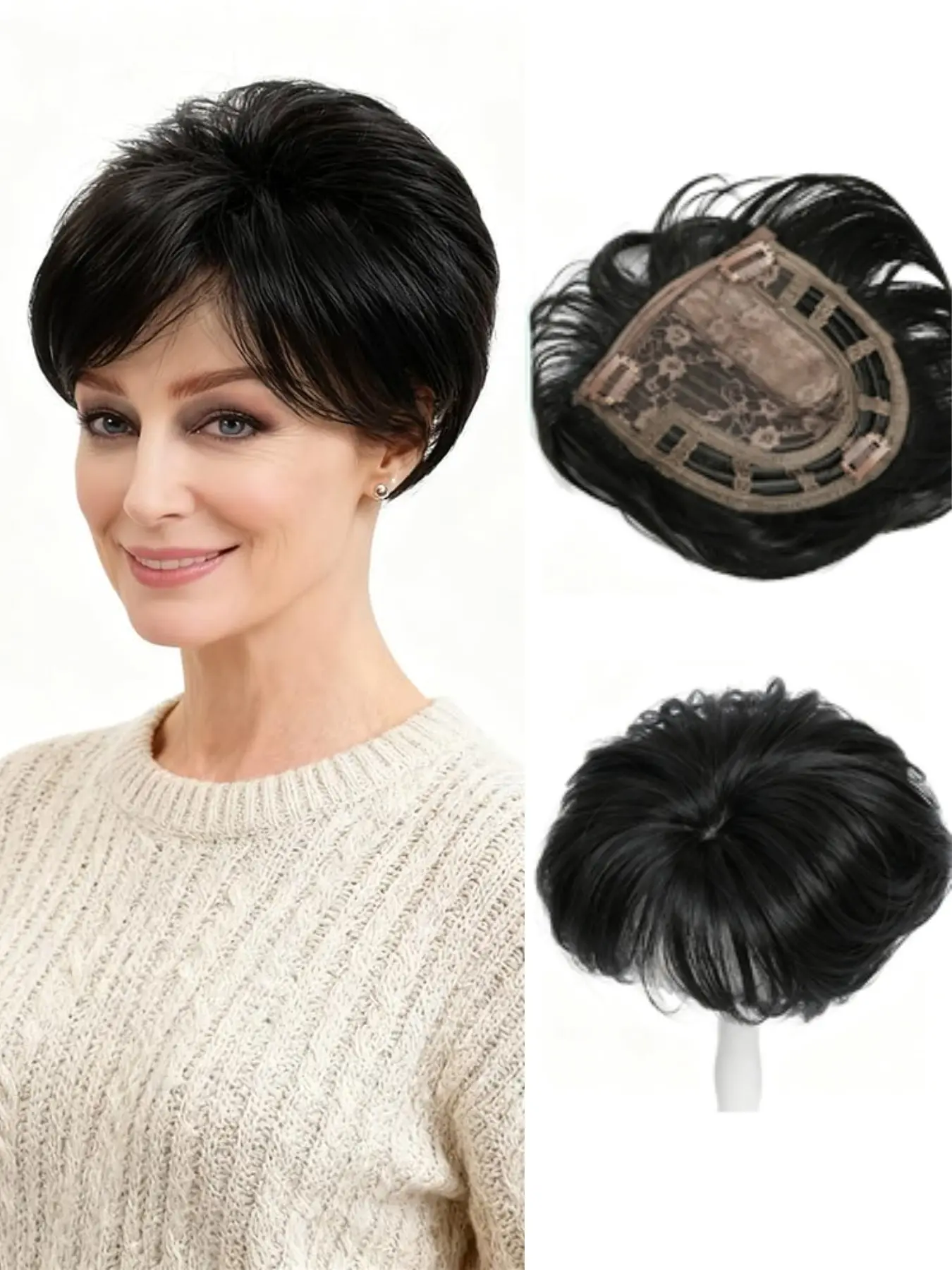 Realistic Crown Hair Topper for Women, Refined Short Hair Top Hairpiece, Fluffy Breathable Seamless Hair Topper to Naturally Cover Thinning Crown and Gray Hair