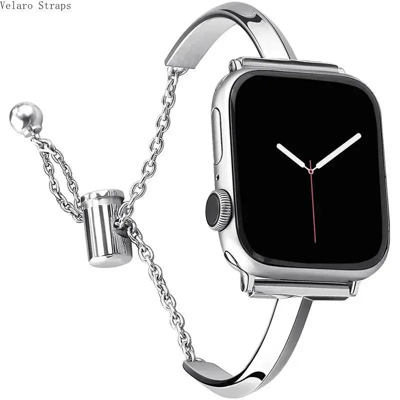 Women's Adjustable Metallic T-Shaped Thin Steel Cuff Watch Band - Belt-Watch Style Strap, Slim Smartwatch Accessory, Fits 38/40/41/42/44/45mm Devices, Silver Fashion Statement Piece, Belt-Watch Style Watch Straps