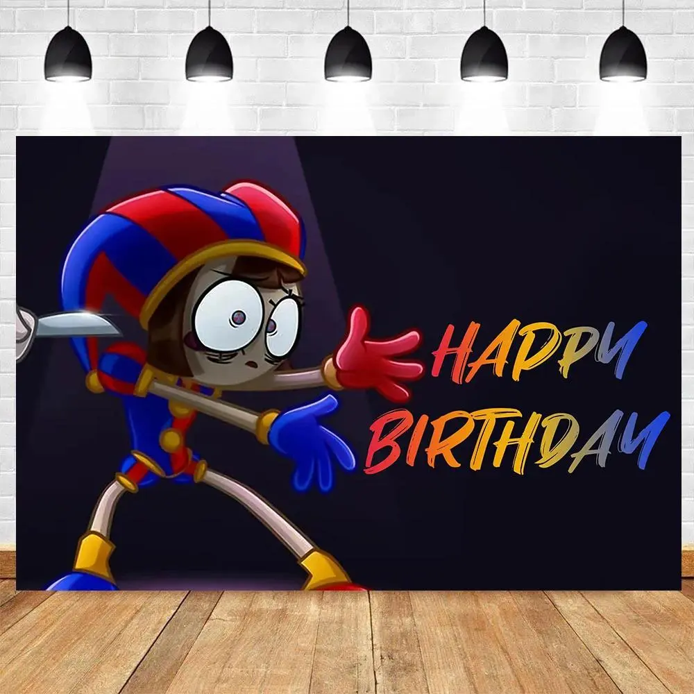 Amazing Digital Circus Cartoon Birthday Backdrop Party Background Cloth, Red Circus Tapestry Wall Hanging Photography Background Premium Polyester Fabric, Baby Shower Decor, Party Event Setup, Photo Studio Prop, Celebration Background