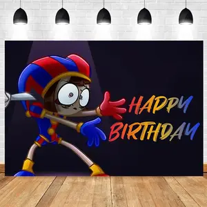 Amazing Digital Circus Cartoon Birthday Backdrop Party Background Cloth, Red Circus Tapestry Wall Hanging Photography Background Premium Polyester Fabric, Baby Shower Decor, Party Event Setup, Photo Studio Prop, Celebration Background