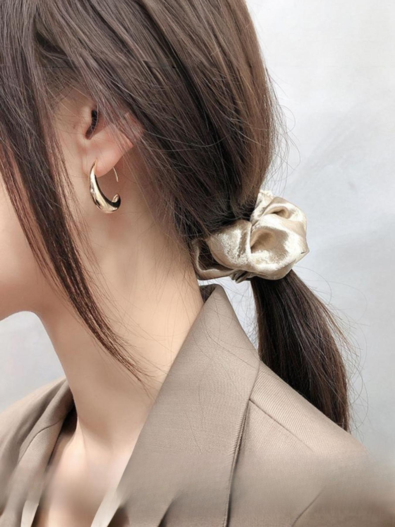 Golden/silver Color Earrings, Personality Exaggerated Casual Style, Plain Design, Metal Chain Material, All-Season Accessory