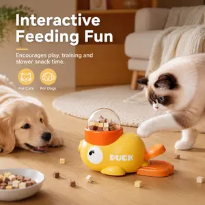 Interactive Duck Pet Treat Dispenser Toy, Step-On Press Leakage Food Feeder for Cats Dogs, Slow Feeder Puzzle Training Toy, Mental Stimulation Enrichment Game, Bite Resistant Durable Pet Snack Dispensing Toy, Suitable Kitten Puppy Small Medium Large Pets,