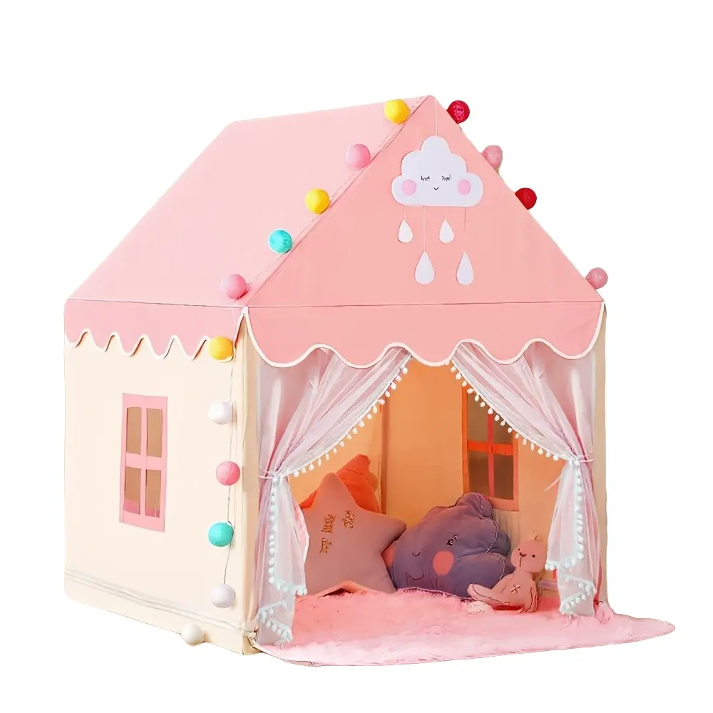 Fairy Castle Tent, Alloy Frame Reinforced, Large Foldable Tent, Indoor Playhouse for Girls Boys 3+ Years, Birthday Gift