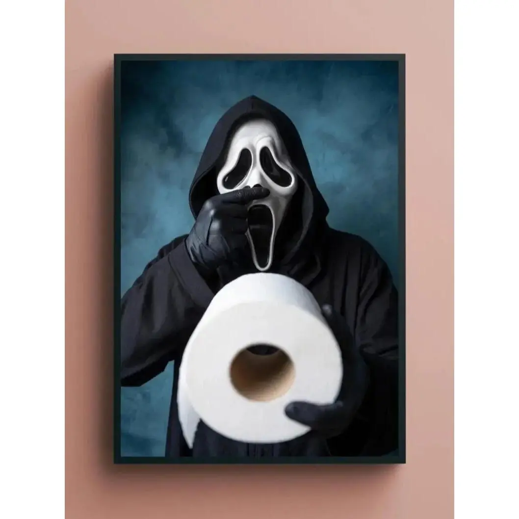 Funny Scream Ghostface Glossy Paper Bathroom Poster - Durable Horror Movie Wall Print, Multi-Size 5x7 Option - Paper Frame Compatible Home Decor Wall Art