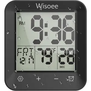 Waterproof Shower Clock Bathroom Timer Digital Wall Clock with Countdown Touch Screen Temperature Suction Cup Hanging Hole Stand for Kids Bath Kitchen