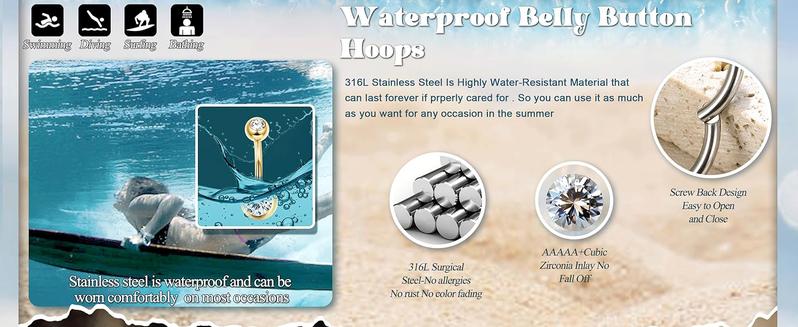 CASSIECA 10Pcs Gold Belly Button Piercing Ring-Surgical Steel CZ Heart Navel Belly Rings for Women Dangle Short Clicker Navel Piercings Cute Summer Jewelry 14G