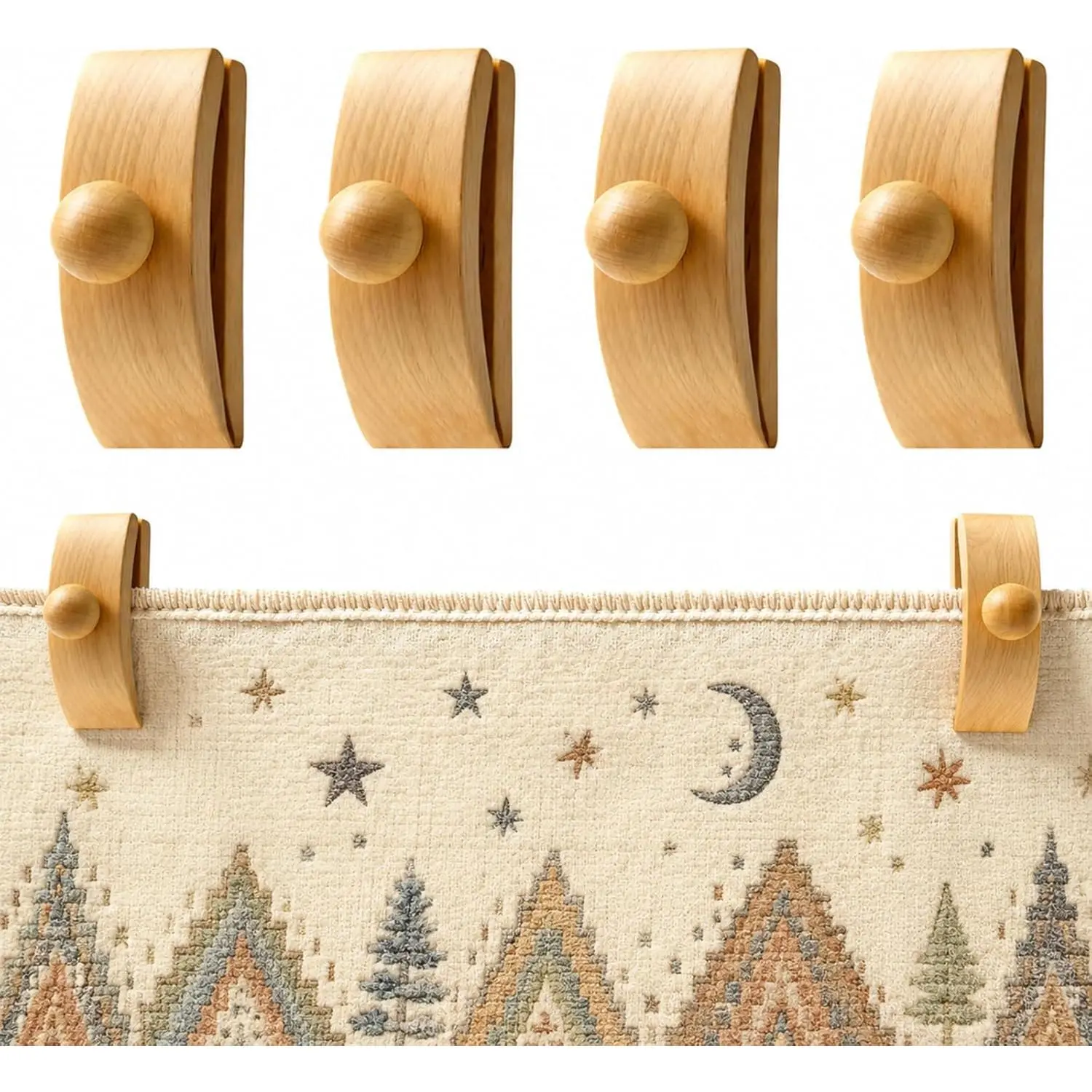 ZENYUEDZ 4pcs Tapestry Hangers, Wooden Quilt Hanger for Wall Display & Blanket Holder, Decorative Wall Mounted Clips with Screws for Quilts, Tapestries, Rugs, Fiber Art