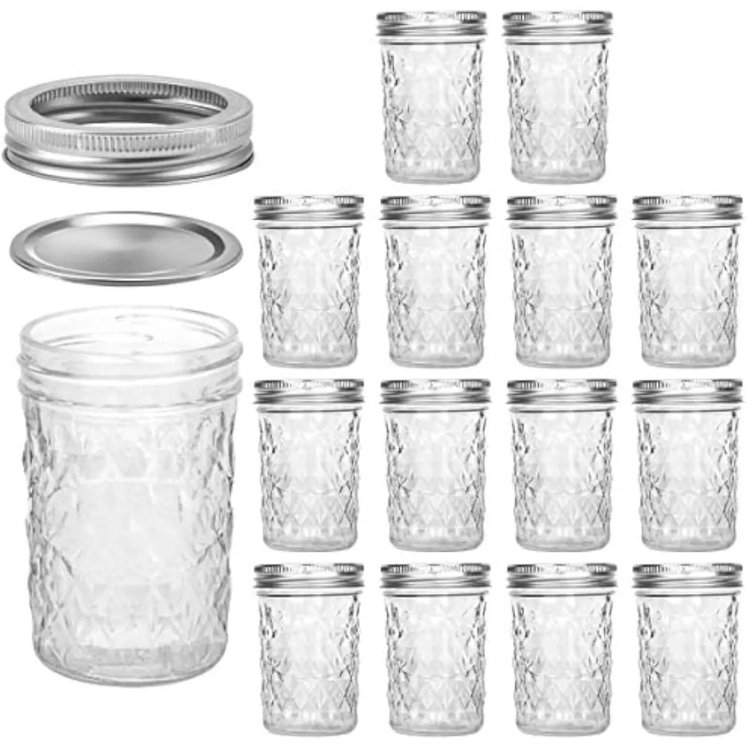 15-Pack Thick Glass Airtight Kitchen Canister Set, 8 oz Mason Canning Jelly Jars (2.5" Diameter, 4" Height) with BPA-Free Plastisol Lined Regular Lids, Ideal for Jam, Honey