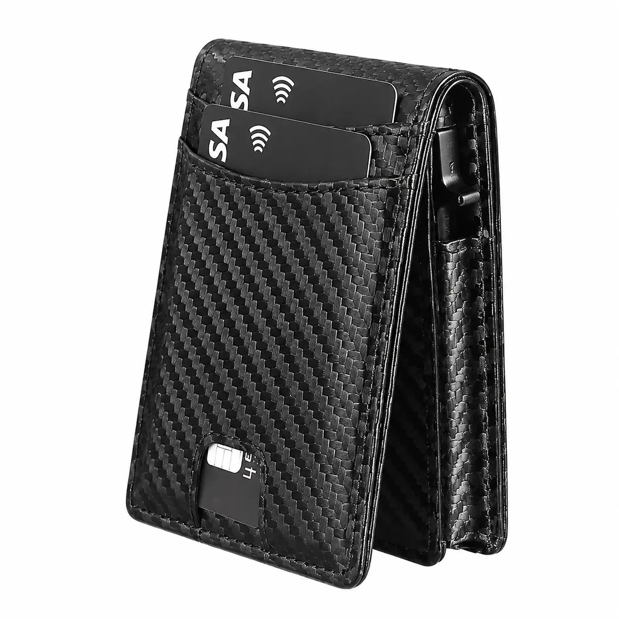 Men's Slim Bifold Wallet with RFID Shielding Technology, Minimalist Metal Frame Design Featuring Pop-Up Card Access, Dedicated Cash Compartment, Transparent ID Window Front Pocket, and Premium Gift Packaging for Everyday Use