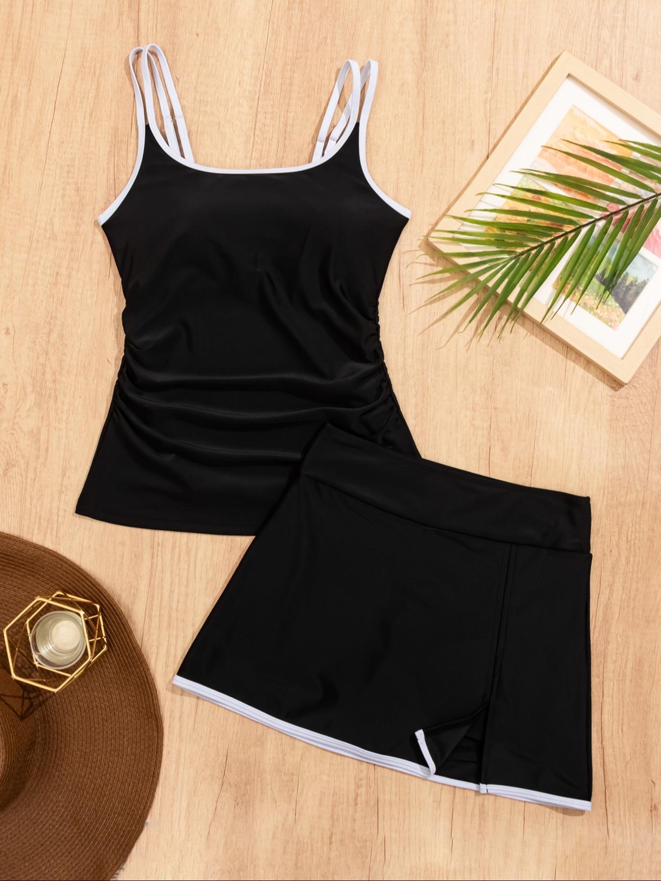 Women's Colorblock, Casual Sleeveless Swim Top & Swim Bottom Two-piece Swimsuit Tankini Outfit for Beach Holiday Vacation, Ladies Swimwear for All Seasons