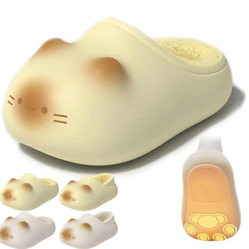 New Waterproof Cat Slippers Warm Bottom Cat Paw Kitty Mules Fluffy Closed Toe Cat Paw Slippers Outdoor Indoor