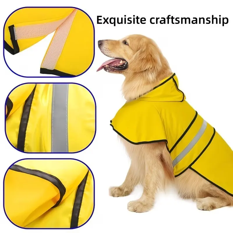 Adjustable Waterproof Dog Raincoat with Hood, Lightweight Reflective Pet Coat for Small Medium Large Dogs, Comfortable & Durable Design