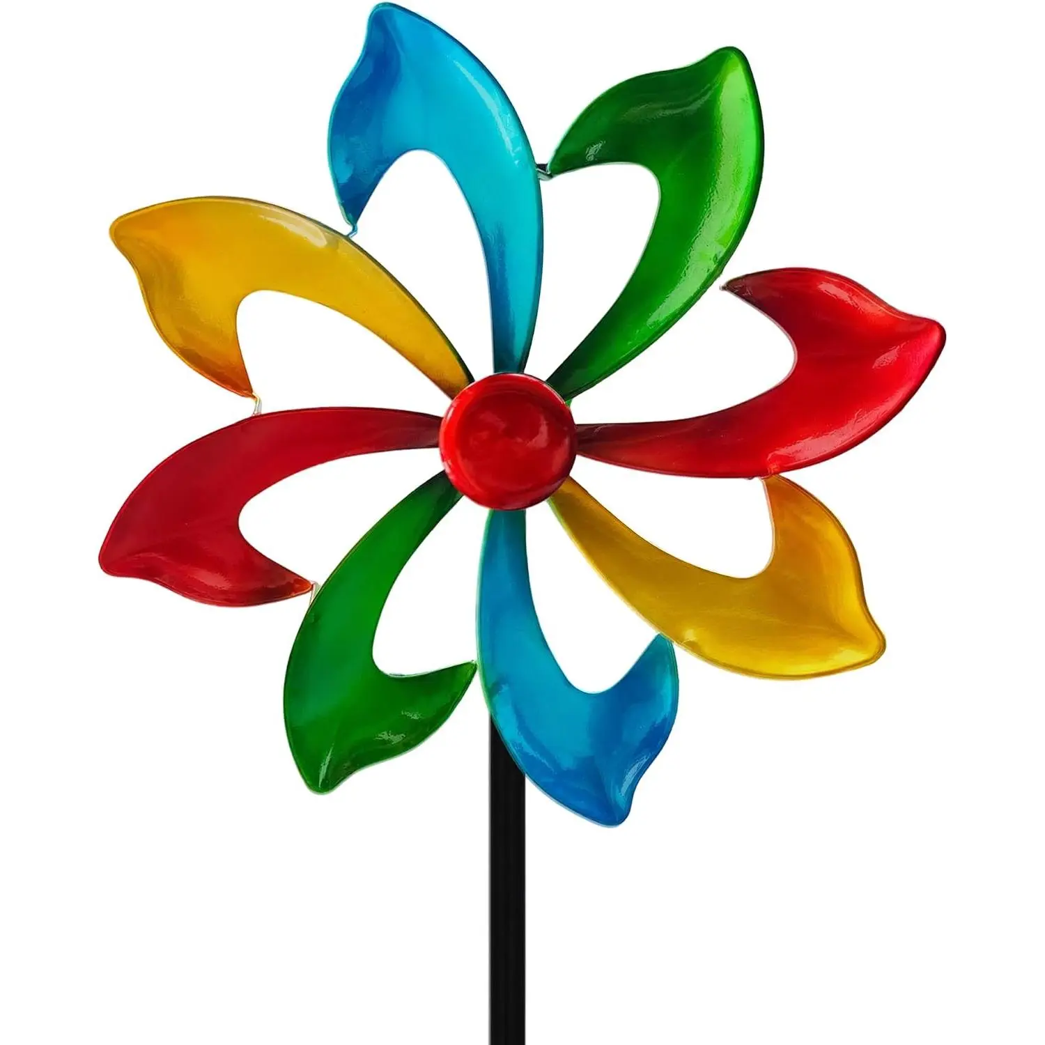 13" Rainbow Wind Spinner for Outdoor | -Layer Colorful Kinetic Garden Spinner with Smooth Silent Rotation, Adjustable Height,  Ground Stake & Metal Yard Decor for Garden Patio Lawn