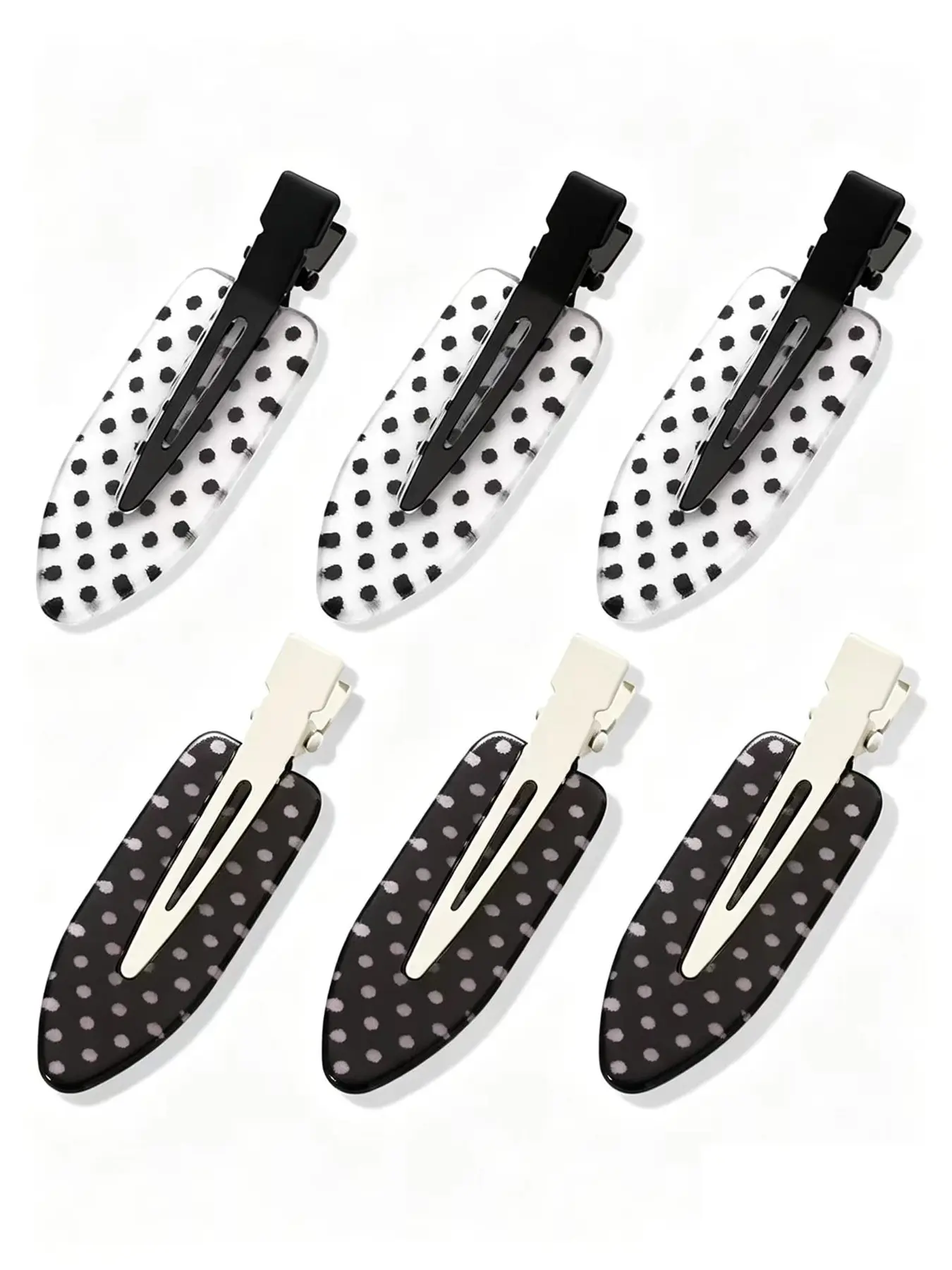 6 Pack Creaseless Hair Clips for Women, No Bend No Crease, Polka Dot Flat Alligator Clips, Salon & Home Use, Styling, Makeup, Bangs, Decorative Hair Accessories