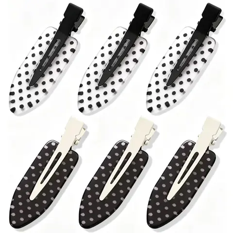 6 Pack Creaseless Hair Clips for Women, No Bend No Crease, Polka Dot Flat Alligator Clips, Decorative Hair Clips, Salon & Home Use, Styling, Makeup, Bangs
