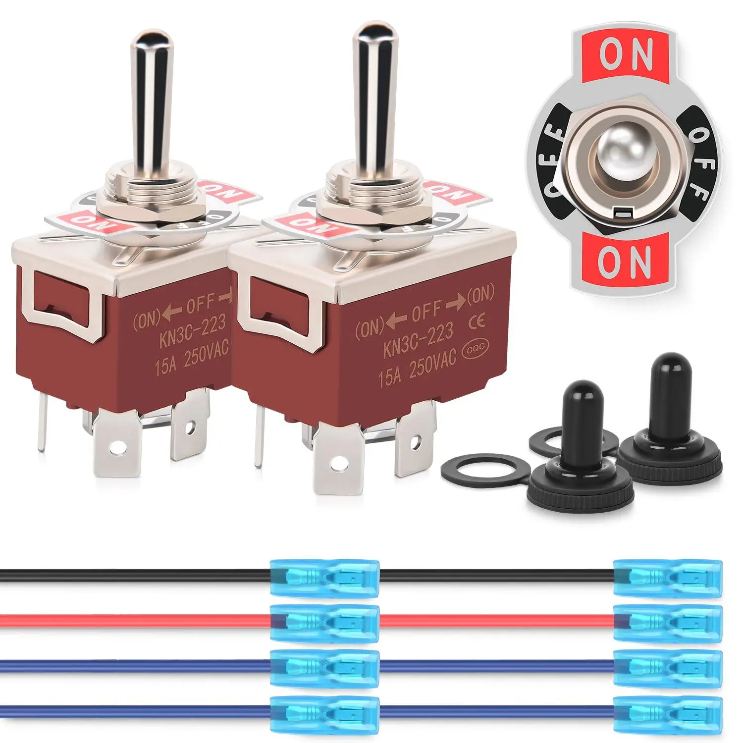 Nilight 2PCS Reverse Polarity Toggle Switches - 12V 30A DPDT 3-Position Momentary Rocker, 14 Gauge Wires (8 Pcs), Waterproof Boot Cap Jack, Industrial Plastic, Silver-Plated Terminals for Car Trailers, Reverse Polarity Toggle Switch*2
