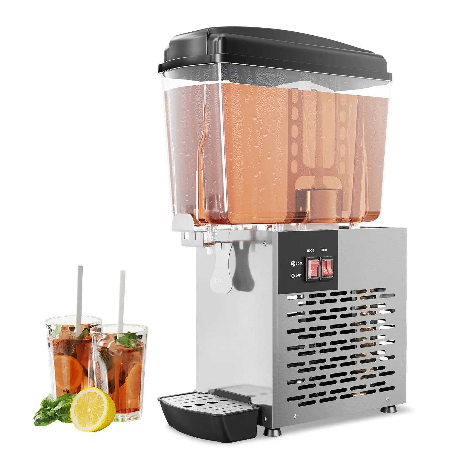 Commercial Beverage Dispenser 4.8Gal/18L, 150W Iced Beverage Machine, Refrigerated Juice Machine, Stainless Steel Cold Drink Dispenser for Restaurants Bars Parties, Fast Cooling & Anti-Drip