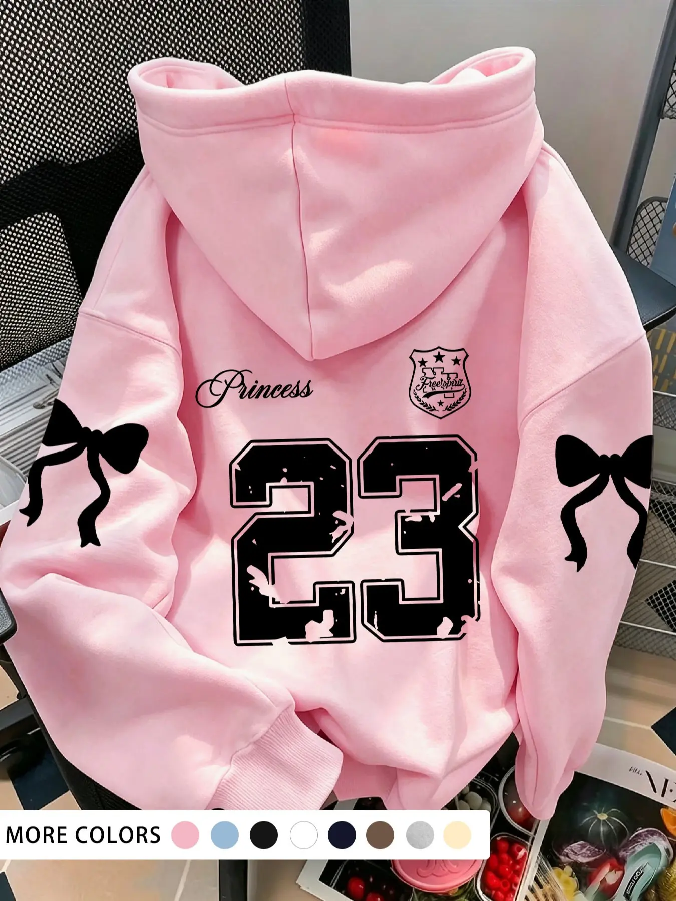 Women's Cool Cute Trendy Digital Bow Print Hoodie, Kangaroo Pocket Drawstring Hooded Sweatshirt, Fashion Autumn Winter Outfit
