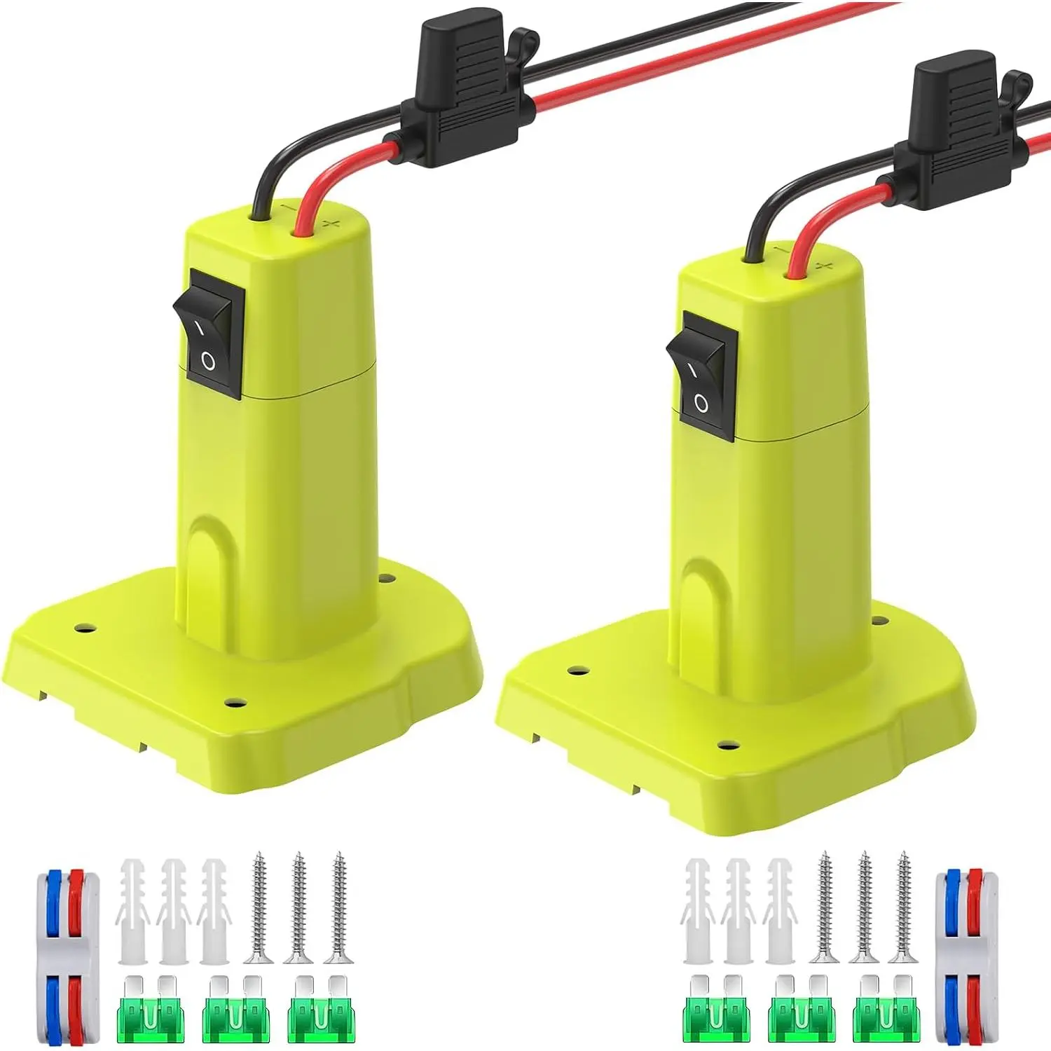 2 Packs Wheel Adapter Compatible with 18V Battery, Battery Converter Kit with Switch, Fuse & Wire Terminals, 12 AWG Wire, Connector for DIY RC Car Toys Robotics, Lithium Battery, 18 V