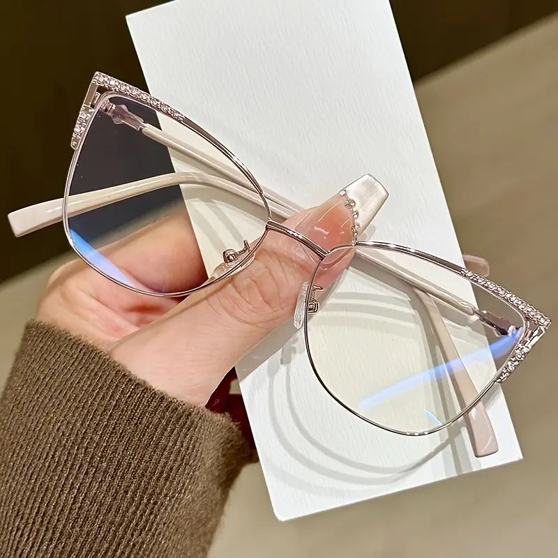 Women's Blue Light Blocking Cat Eye Glasses, Clear Lens Non Prescription Fashion Glasses, Sparkle Rhinestone Frame Eyeglasses for Computer Screen Protection & Everyday Style