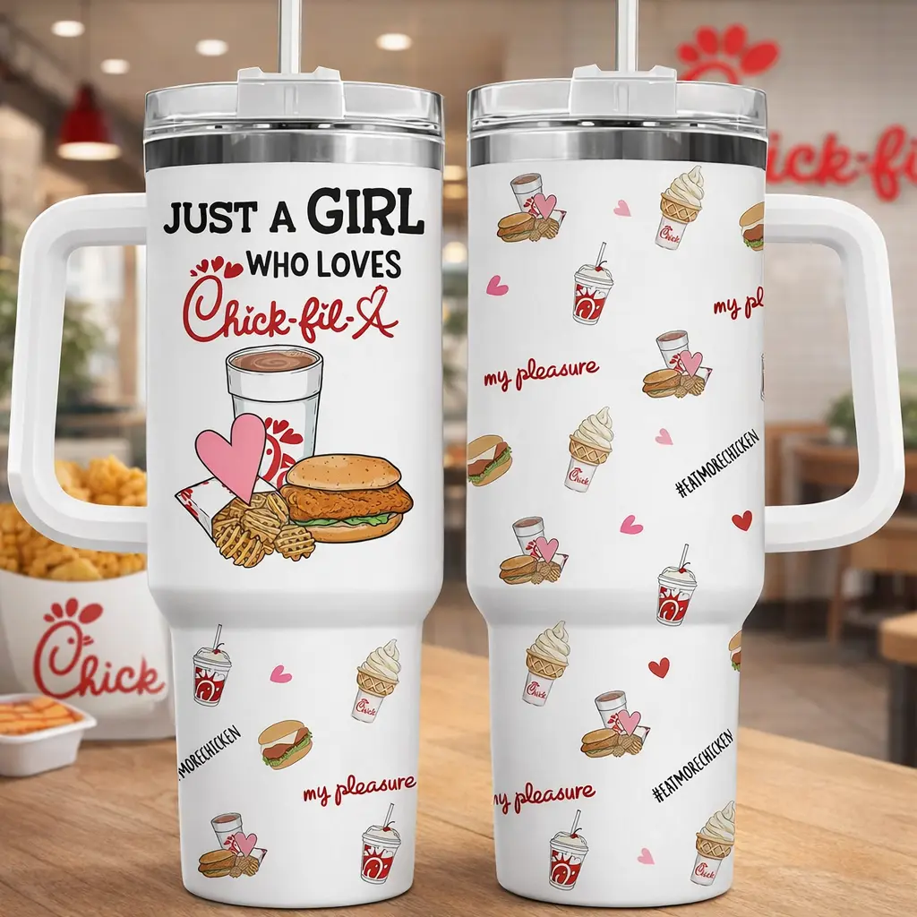 Chicken Sandwich Tumbler 40oz with Handle and Straw Just A Girl Who Loves Chicken Coffee Mug Gifts for Women Mom Wife Sister Friend Birthday Christmas Cup