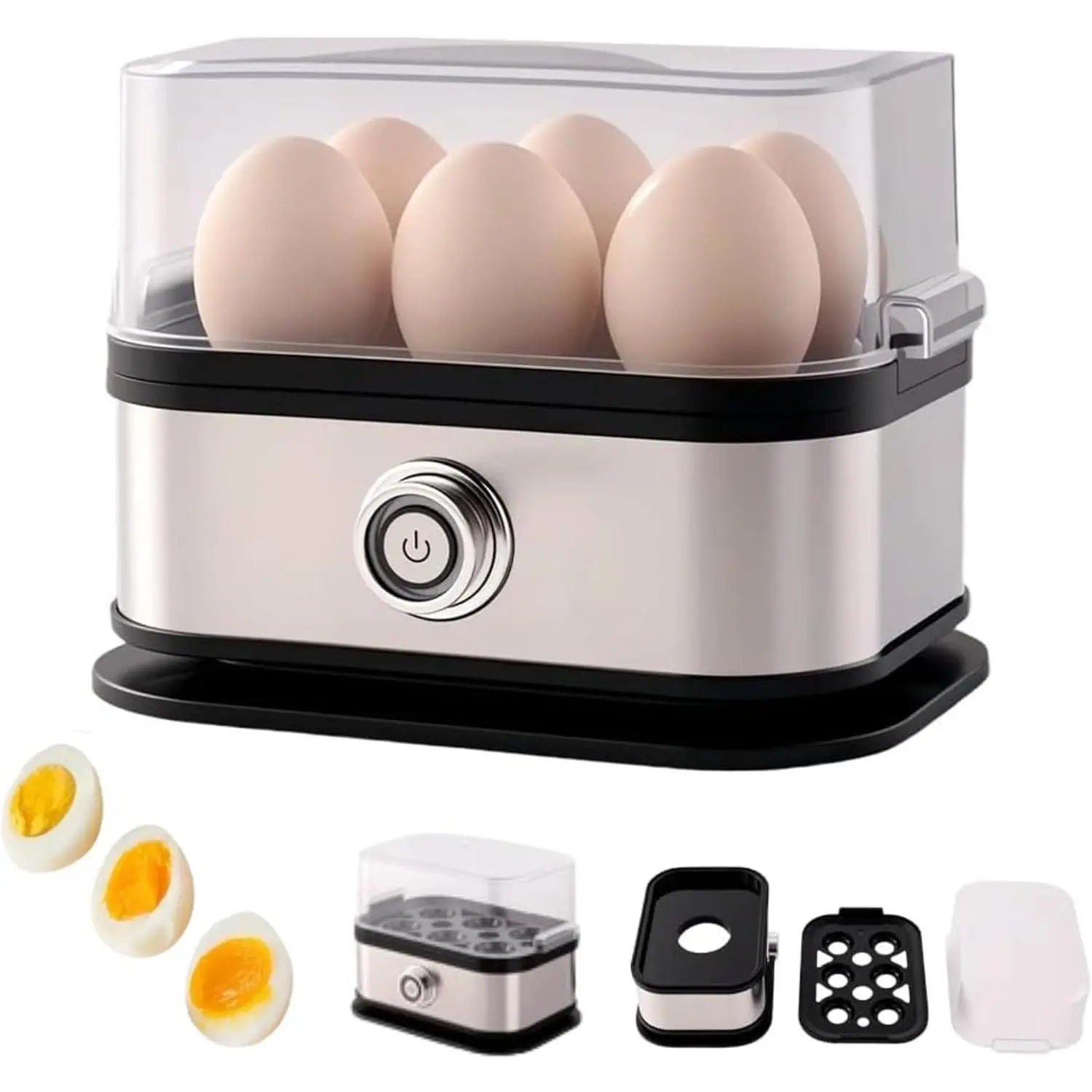 Smart Egg Cooker with Auto Shut, 2026 New Multi-function Rapid Eggs Cooker Electric 6 Egg Capacity, Hard Boiled, Medium, Soft Boiled Egg Cooker with Knob Controled Auto Shut-Off Function