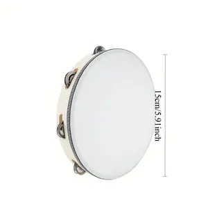 1 Pack Wooden Hand Held Tambourine with Single Row Metal Jingles, Percussion Musical Instrument for Church, KTV, Party & Game