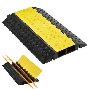 VEVOR Cable Protector Ramp, 22, 000 lbs/axle Capacity, 2 Channel Heavy Duty Rubber Cord Hose Wire Cover, 4x 3 in Channel, Traffic Speed Bump with Flip-Open Top Cover, for Indoor Outdoor Use, 1 Pack