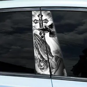 2Pcs Christian Cross B-Pillar Car Vinyl Stickers, Waterproof Sunproof Auto Decor Decals, Practical Scratch Concealer Sticker for Car Middle Pillar Window Trim