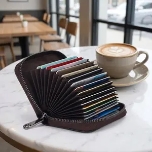 Genuine Leather RFID Card Holder 11 Slots Small Wallet For Women Men Zipper Secure
