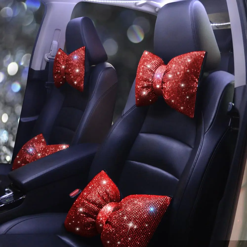 Women's Synthetic Butterfly-Shaped Diamond Bling Car Neck Pillow, 2-Pack Auto Headrest Cushion with Rhinestone Accessories, 10.63 x 9.06 x 3.54 inches, Gift for Girls, Colleagues, Comfortable